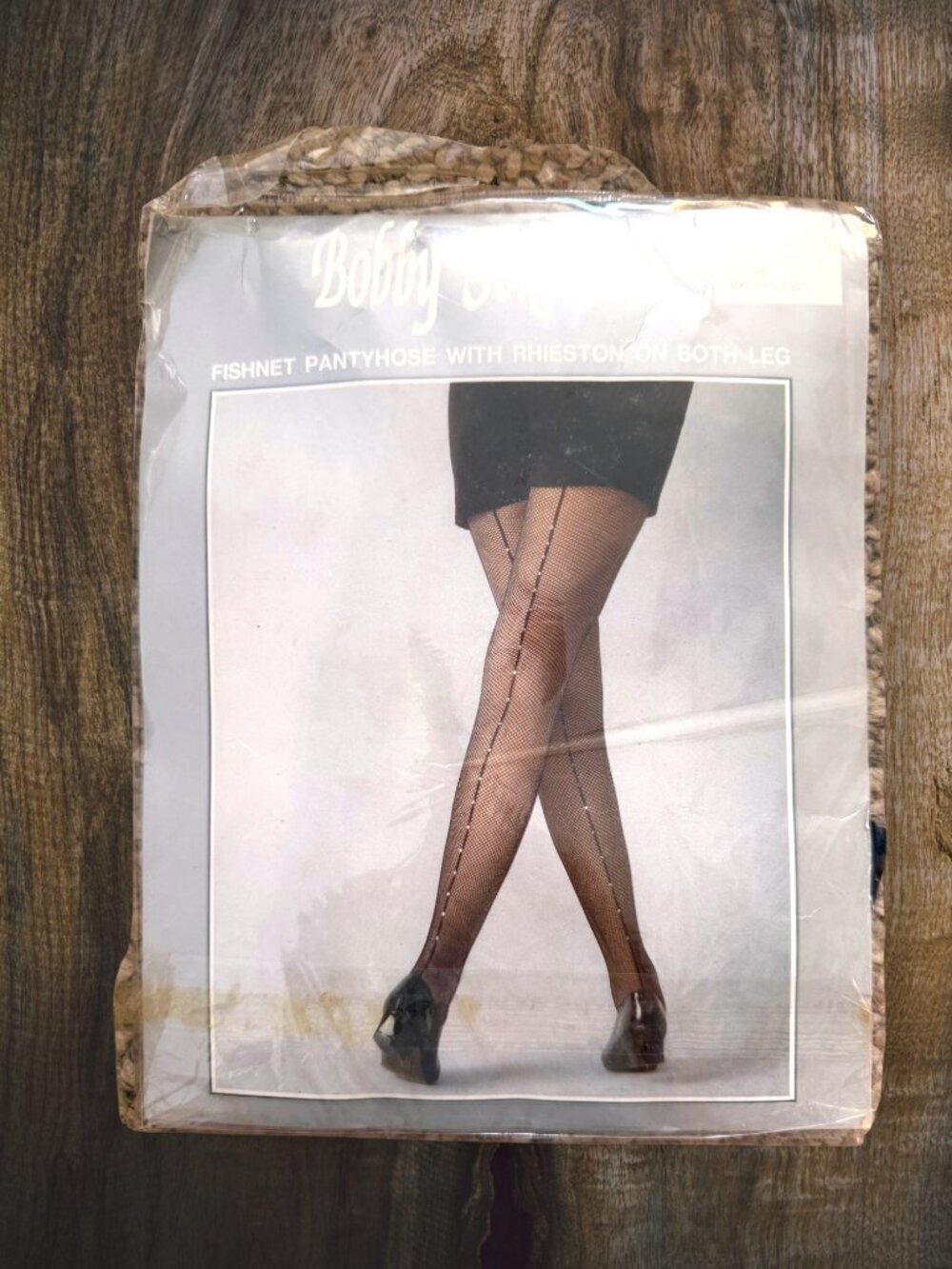 Vintage Bobby Soxer Fishnet Pantyhose Rhinestone Back Seam Black NOS One Size